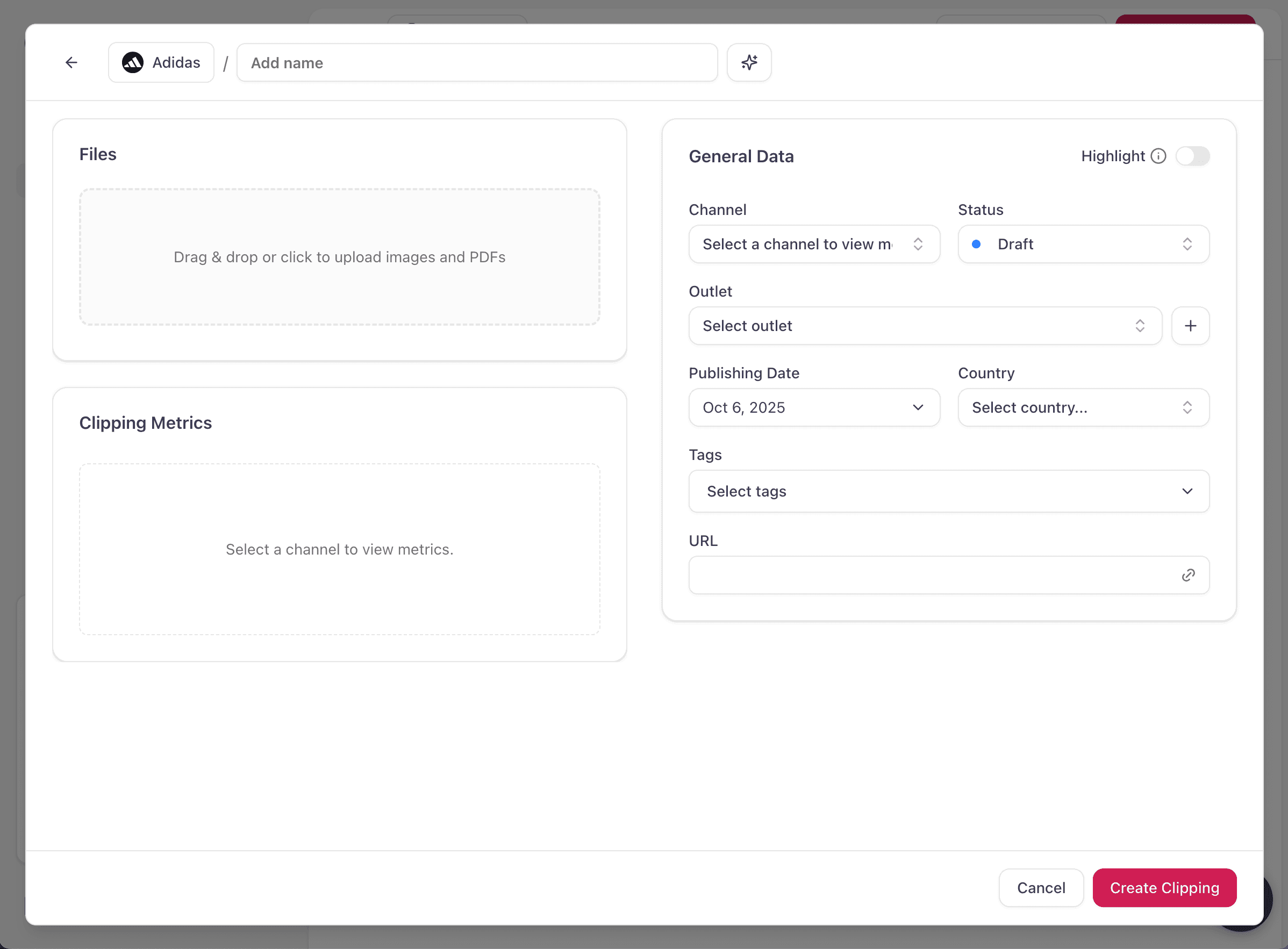 Clippings manuell hinzufügen