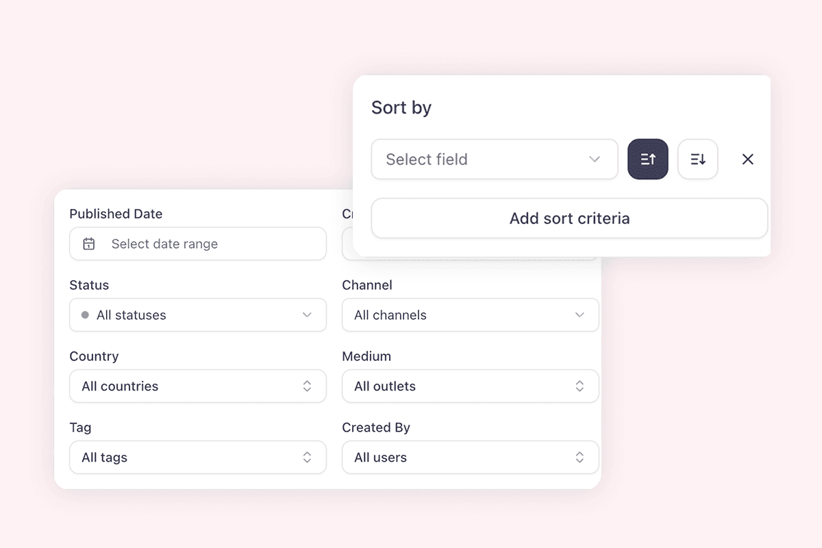 Search and analytics dashboard in aclipp with filters and trend charts