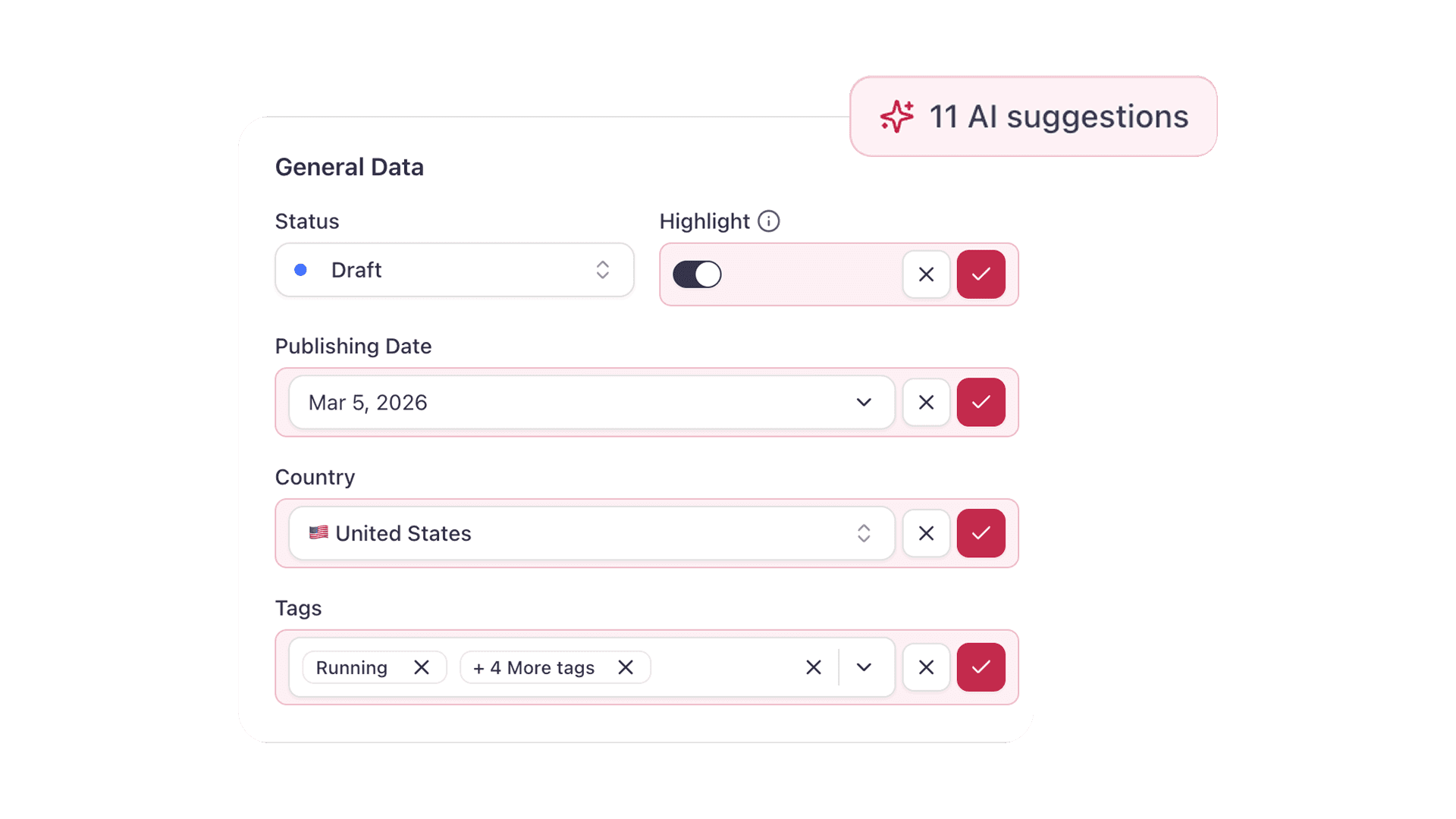 AI-enriched clipping with tags and metrics