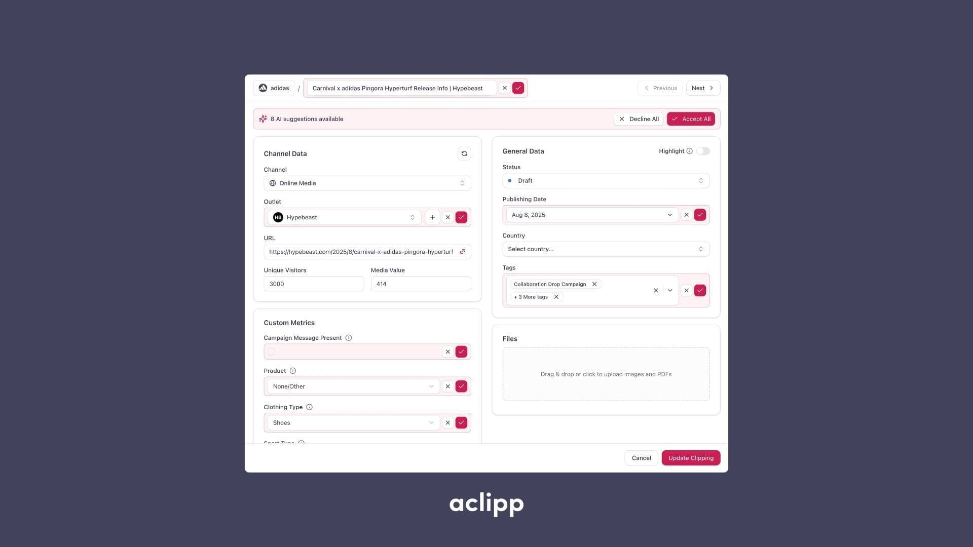 Auto AI Prefill of Custom Metrics & Tags