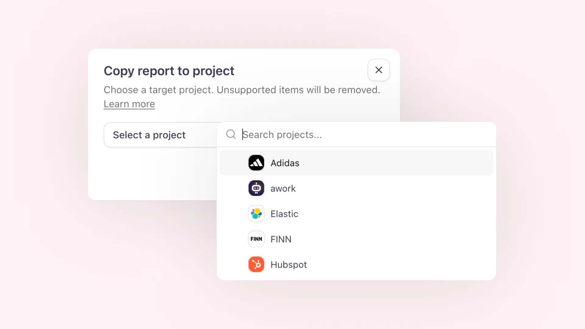 Copy reports between projects