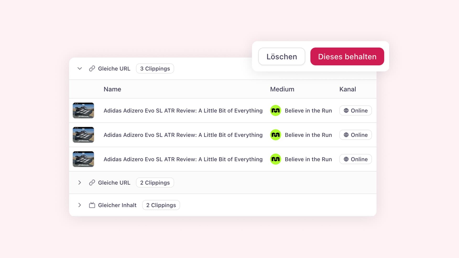 Find and manage duplicate clippings