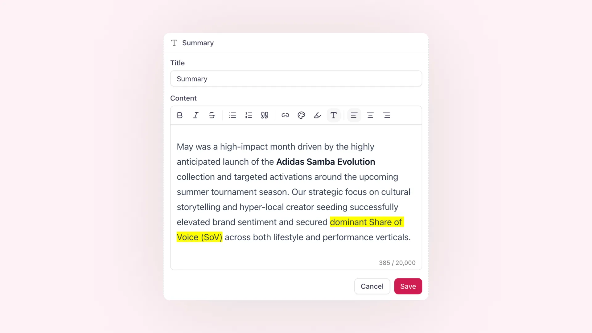 Text blocks for reports