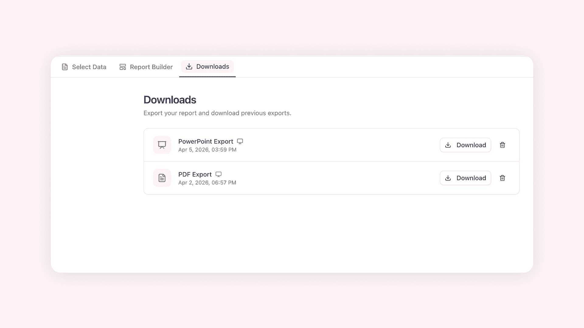 Downloads-Seite für Reports